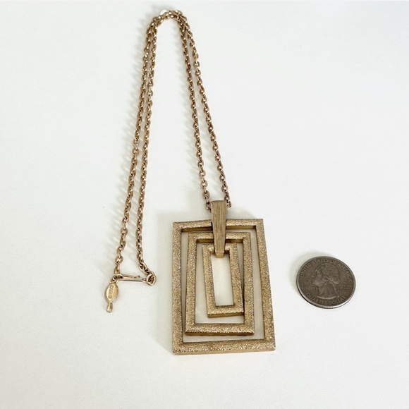 Vintage Sarah Coventry Large Gold Tone Chunky Modernist Rectangle Necklace 24" - Picture 2 of 5